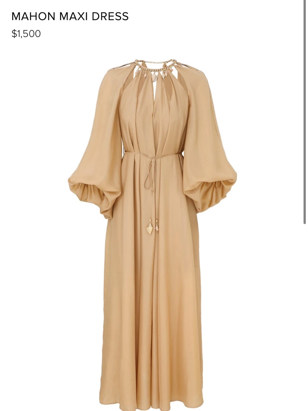 Elegant Long-Sleeve Gold Maxi Dress with Tie Waist